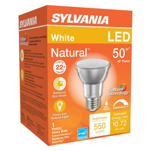Sylvania Natural PAR 20 E26 (Medium) LED Floodlight Bulb White 50 Watt Equivalence 1 pk