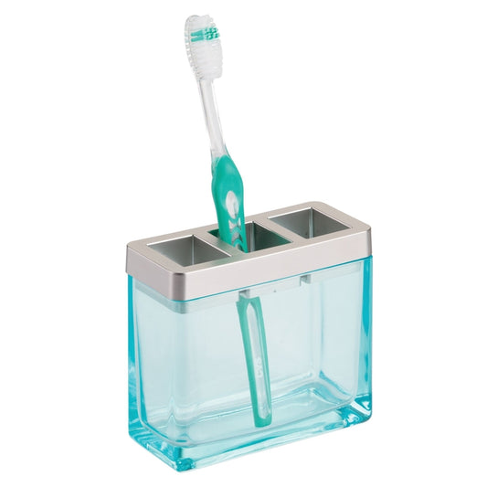 iDesign Casilla Brushed Nickel Blue Glass/Plastic Toothbrush Holder
