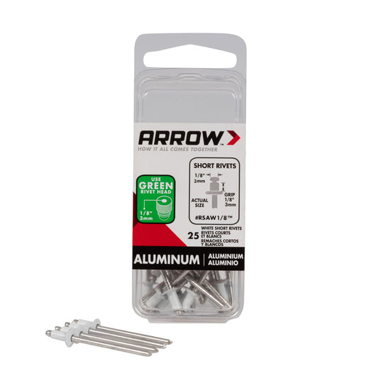 Arrow 1/8 in. D X 1/8 in. Aluminum Short Rivets White 25 pk