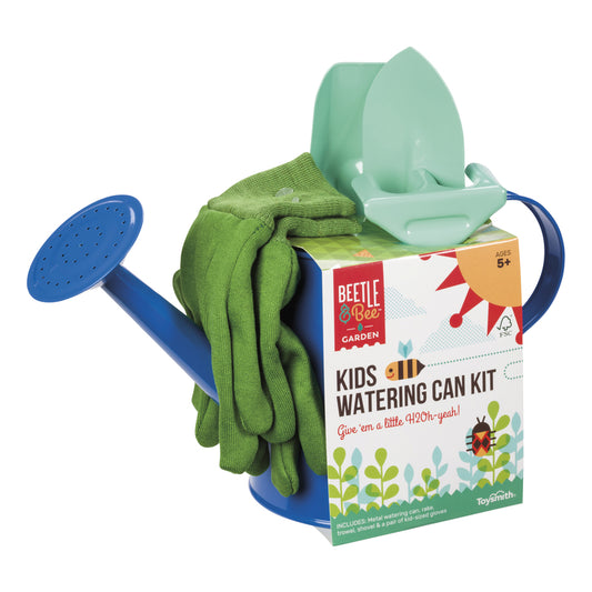 Toysmith Beetle & Bee Green Metal Watering Can Kit