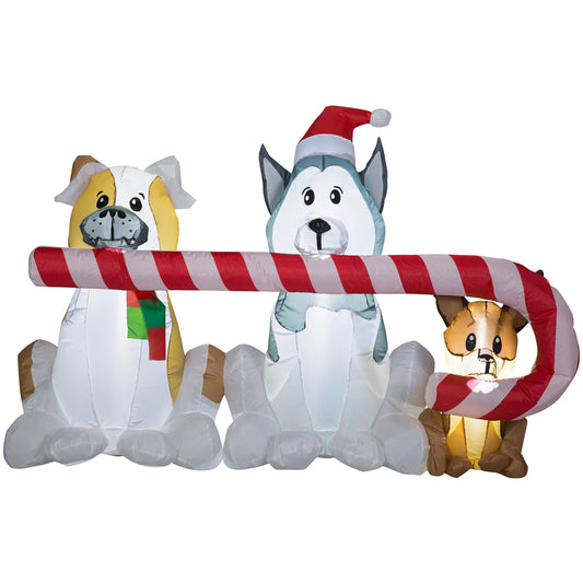 Gemmy LED 43 in. Puppies Sharing Candy Cane Inflatable