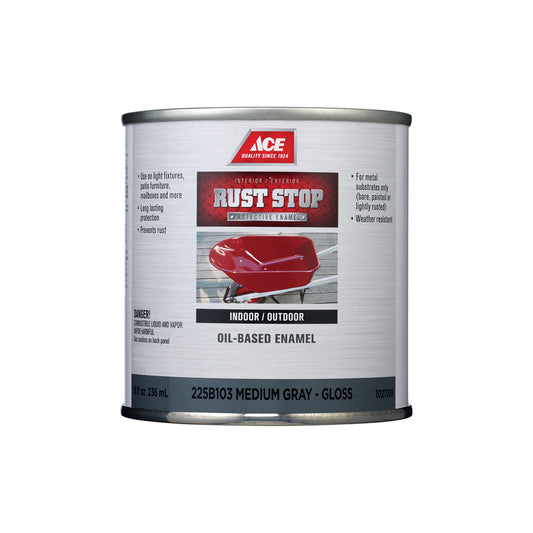 Ace Rust Stop Indoor/Outdoor Gloss Medium Gray Oil-Based Enamel Rust Preventative Paint 1/2 pt (Pack of 6)