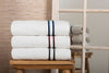 LINIM 3-Pcs Towel Set 100% Cotton White With Lines; Bath, Hand & Washcloth Navy 