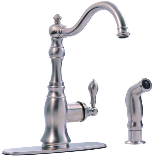 Ultra Faucets Signature Collection One Handle Stainless Steel Kitchen Faucet Side Sprayer Included