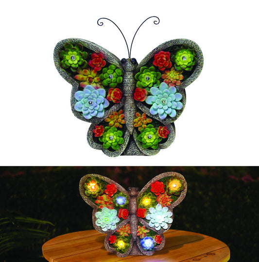 Alpine Polyresin Multi-color 11 in. Butterfly with Flowers Statue