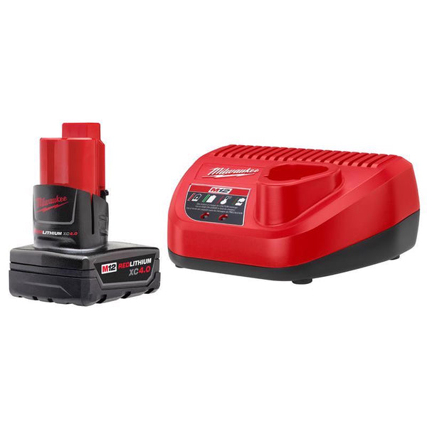 Kit de inicio de cargador y batería de iones de litio Milwaukee M12 RedLithium XC de 4 Ah