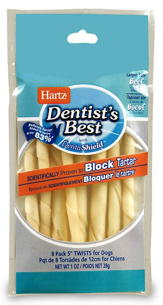 Hartz 01002 5" Rawhide Twists Dentist's Best With DentaShield™ 8 Count