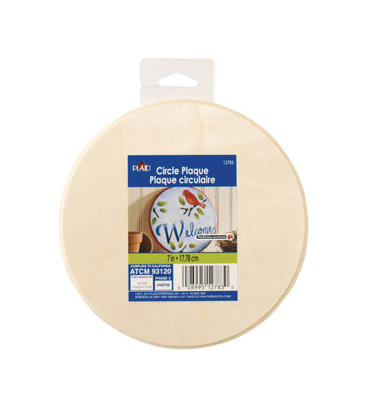 Plaid 0.25 in. H x 7 in. W x 7 in. L Natural Beige Wood Circle Plaque (Pack of 3)