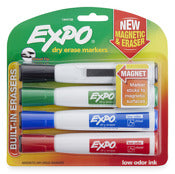Expo 1944728 Chisel Tip Magnetic Dry Erase Markers With Eraser Assortment 4 Count