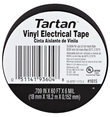 3M Tartan 11/16 In. W X 60 Ft. L Black Vinyl Electrical Tape