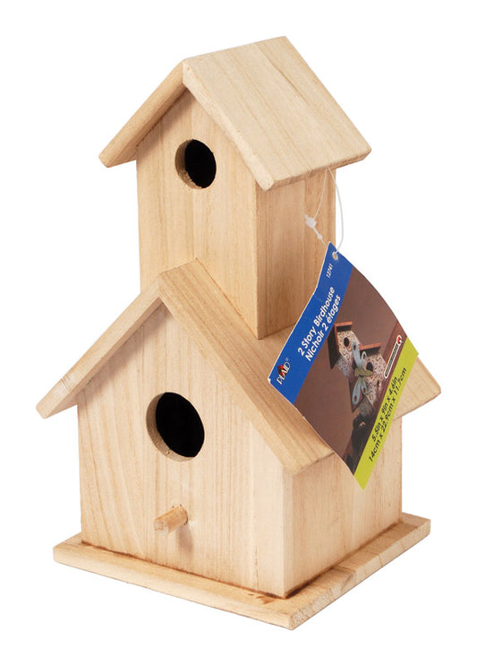 Plaid 9 In. H X 4.75 In. W X 5.25 In. L Natural Beige Wood Two Story Birdhouse (Pack Of 2)