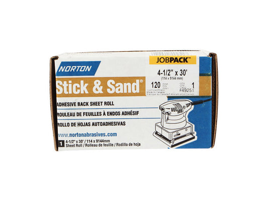 Norton  Stick & Sand  4-1/2 in. L x 30 ft. W 120 Grit Aluminum Oxide  Adhesive Back Sheet Roll  1 pk