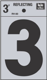 Hy-Ko 3 in. Reflective Black Vinyl Number 3 Self-Adhesive 1 pc. (Pack of 10)