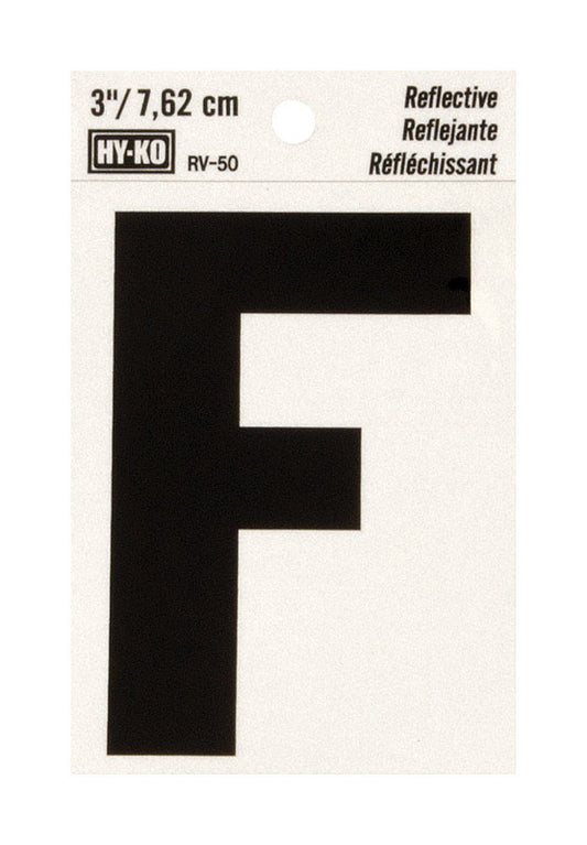 Hy-Ko 3 in. Reflective Black Vinyl Letter F Self-Adhesive 1 pc. (Pack of 10)
