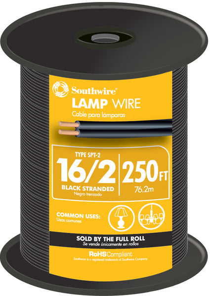 Southwire 55681844 Cable para lámpara de 250 pies, calibre 16, color negro (paquete de 250)