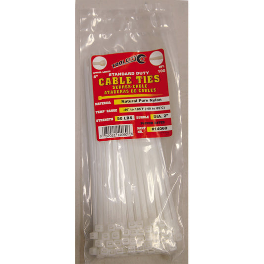 Tool City  8 in. L White  Cable Tie  100 pk