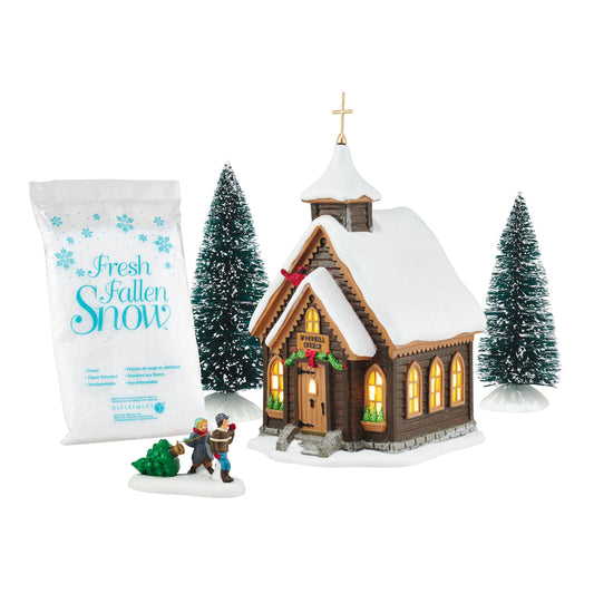 Department 56  Holiday in the Woods Church Set  Village Building  Multicolored  Porcelain  5 pc. set