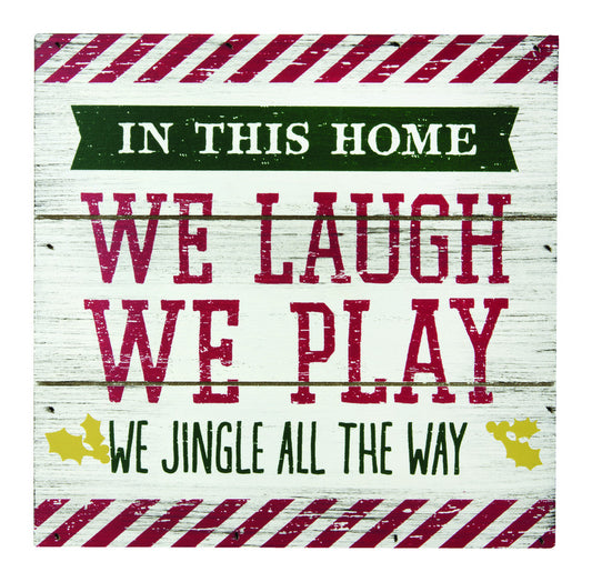 Hallmark In This Home We Laugh We Play We Jingle All The Way Sign Christmas Decoration White/Green/Red (Pack of 2)