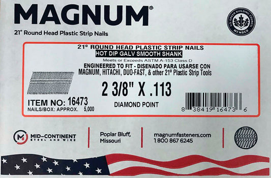 Magnum  2-3/8 in. Angled Strip  Nails  21 deg. Smooth Shank  5000 pk