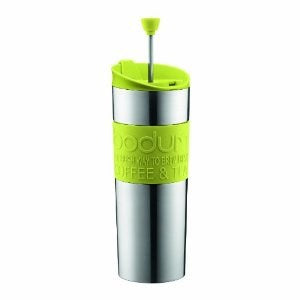 Bodum Insulated Stainless-Steel Travel French Press Coffee and Tea Mug, 0.45-Liter, 15-Ounce, Green
