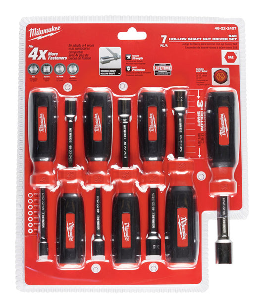 Milwaukee  Assorted in. SAE  Hollow Shaft Nut Driver Set  7 in. L 7 pc.