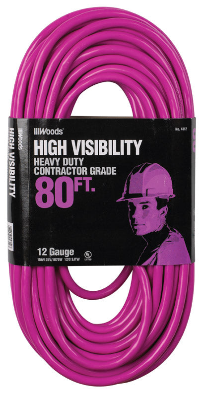 Woods 4312 High Visibility Extension Cord, Neon Purple, 80-Feet