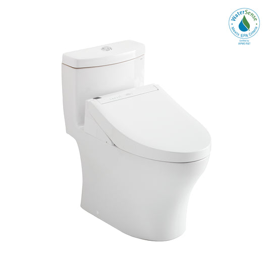 TOTO® WASHLET®+ Aquia® IV One-Piece Elongated Dual Flush 1.28 and 0.8 GPF Toilet and WASHLET C5 Bidet Seat, Cotton White- MW6463084CEMFG#01