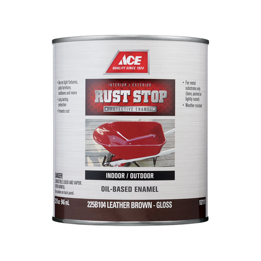 Ace Rust Stop Indoor/Outdoor Gloss Leather Brown Oil-Based Enamel Rust Preventative Paint 1 qt (Pack of 4)