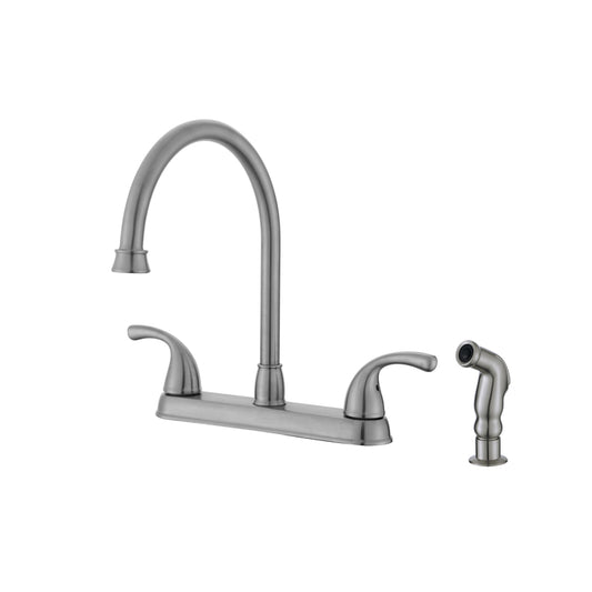 Ultra Faucets Two Handle Brushed Nickel Kitchen Faucet Side Sprayer Included