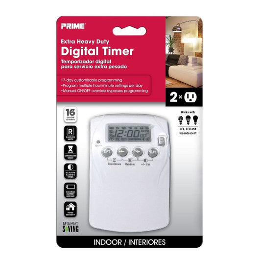 Prime Indoor 7 Day Digital Timer 125 V White