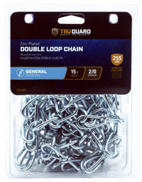 Double Loop Chain, Zinc-Plated, 2/0 x 15-Ft.