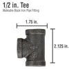 Pipe Decor 1/2 in. FPT X 1/2 in. D FPT Black Malleable Iron 1 1/4 in. L Tee