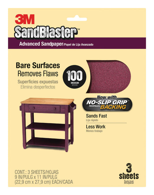 3M 20100-G 9" X 11" 100 Grit SandBlaster™ Paint Stripping Sandpaper (Pack of 10)