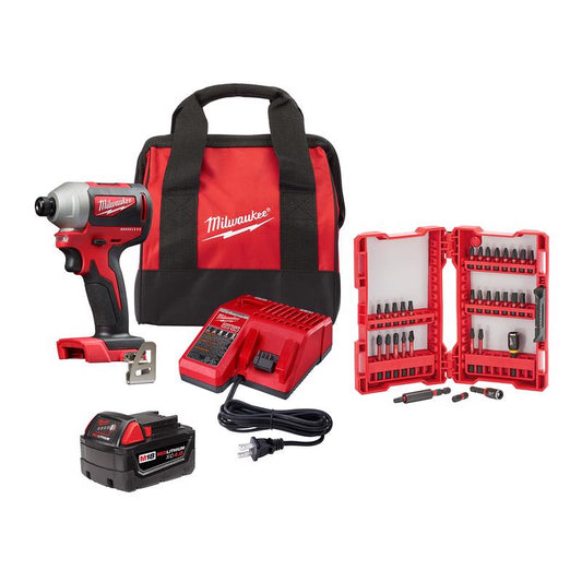Milwaukee M18 18 V 1/4 in. Cordless Brushless Impact Driver Kit with Battery and Charger