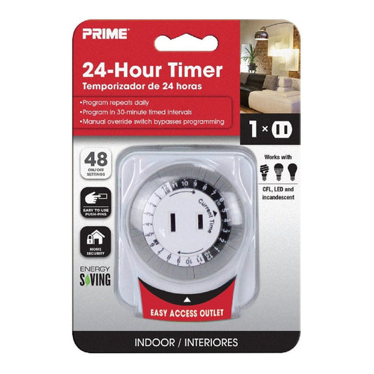Prime Indoor 24 Hour Mechanical Timer 125 V White