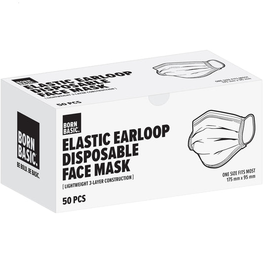 Born Basic 3-Ply Elastic Earloop Disposable Face Mask One Size 175 x 95 mm