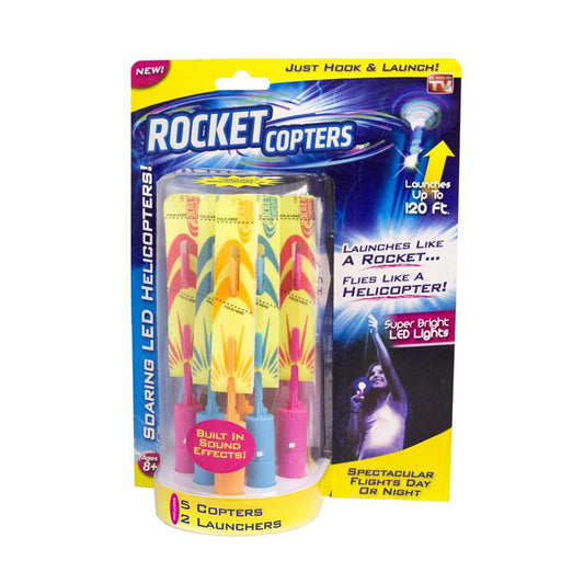 Rocket Copter Plastic Assorted Color LED Slingshot Launching Helicopters