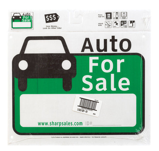 Hy-Ko English Auto for Sale Sign Plastic 12 in. H x 13 in. W (Pack of 3)