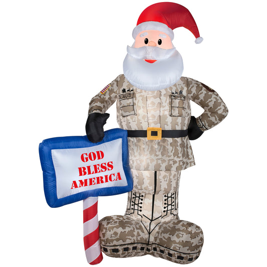 Znone Polyester White Military Santa Plug-In LED Inflatable Christmas 83.86 Hx27.56 Wx57.09 L in.