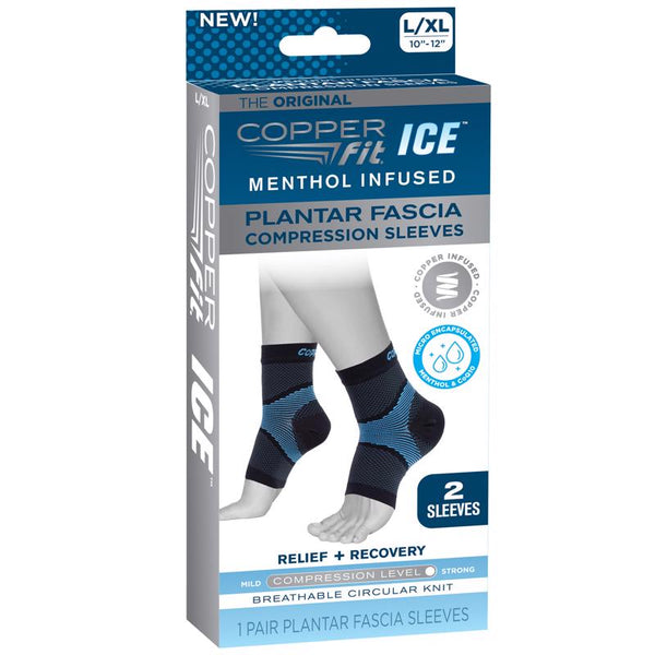 Manga de compresión básica para pies Copper Fit ICE negra/azul, 1 caja de 2 unidades