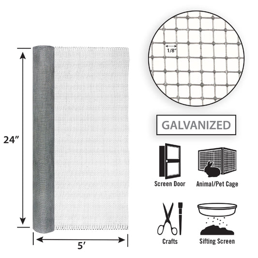 Garden Zone  24  W x 5 ft. L Silver Gray  27 Ga. Steel  Hardware Cloth