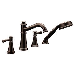 Oil rubbed bronze two-handle diverter roman tub faucet includes hand shower