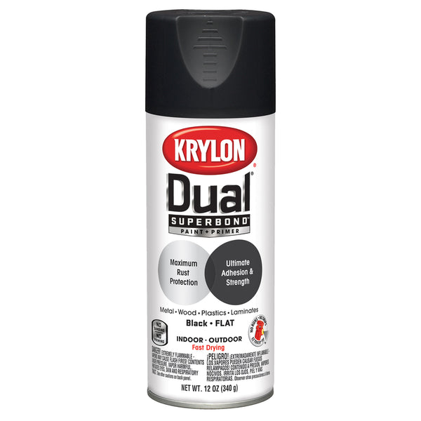 Pintura en aerosol + imprimación Krylon Dual Flat Black, 12 oz (caja de 6)