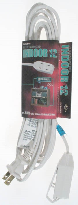 Coleman Cable 94138901 12' 16/2 White Indoor Cube Tap Extension Cord