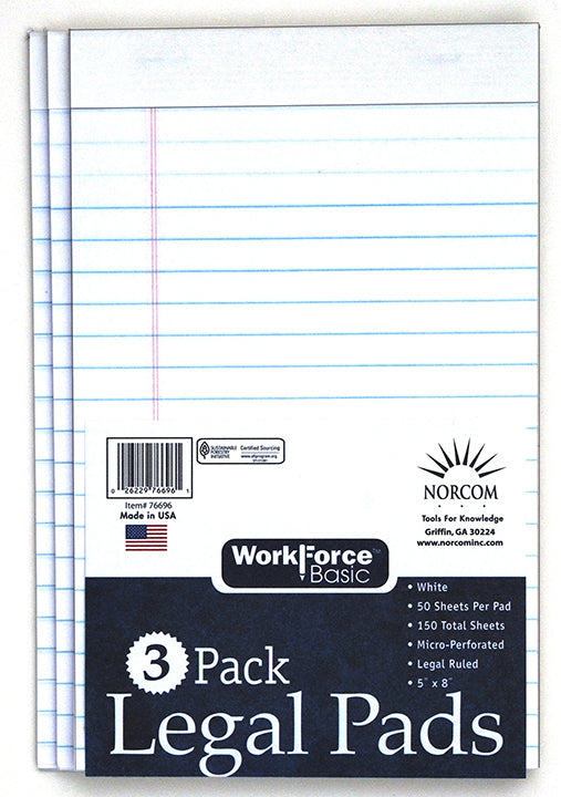 Norcom 76696-6 5 X 8 White Legal Pad 50 Page 3 Count