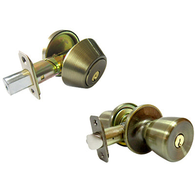 Combination Lockset, Antique Brass (Pack of 3)