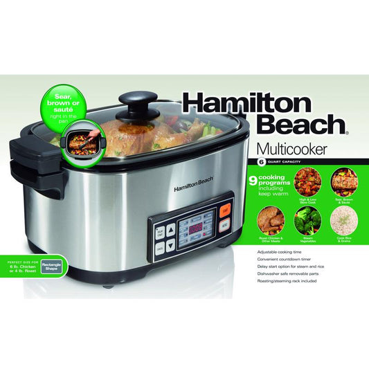 Hamilton Beach 6 qt. Silver Stainless Steel Programmable Multi-Cooker