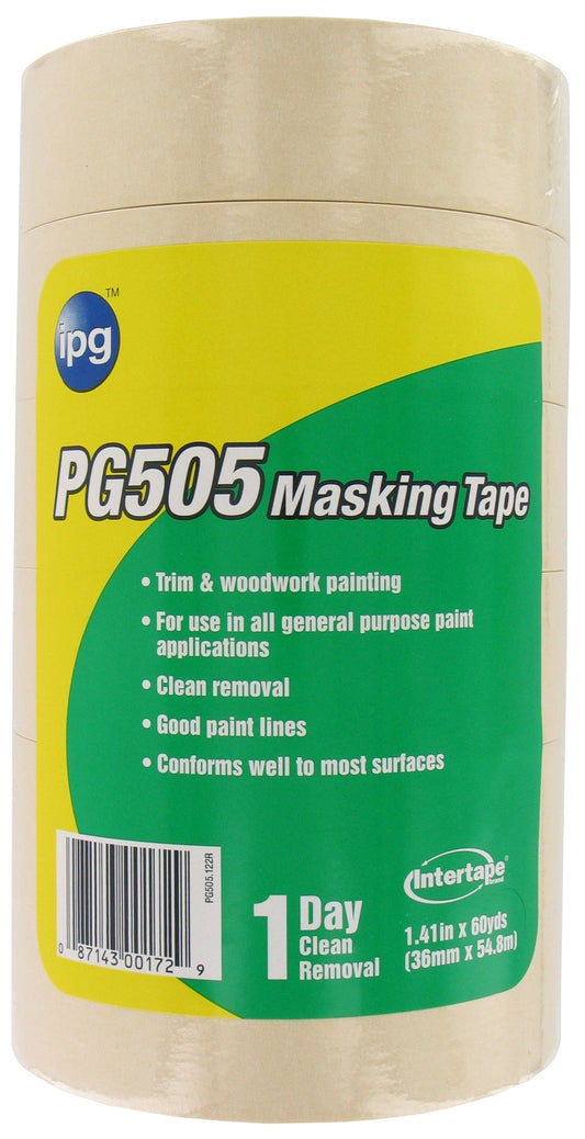 Intertape Polymer Group PG505-122R 1.5" X 60 Yards Professional Grade Masking Tape (Pack of 6)
