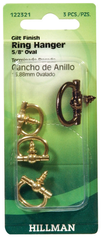 Hillman AnchorWire Gilt Oval Ring Hanger 3 pk Brass (Pack of 10)