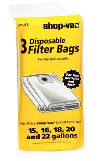 Shop-Vac 25 in.   L X 11 in.   W Dry Filter Bags 15-22 gal 3 pk